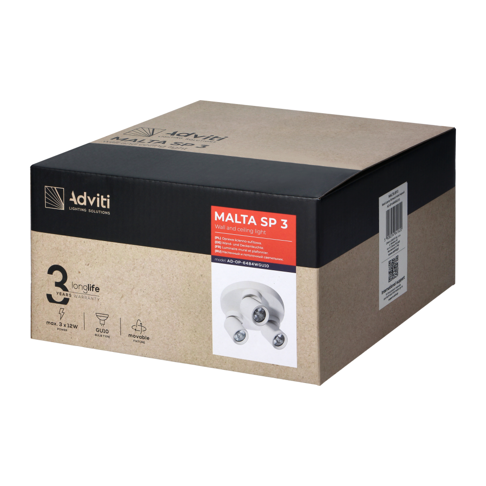 MALTA SP 3, wall and ceiling light, GU10 max. 3x12W, IP20, black, circular base